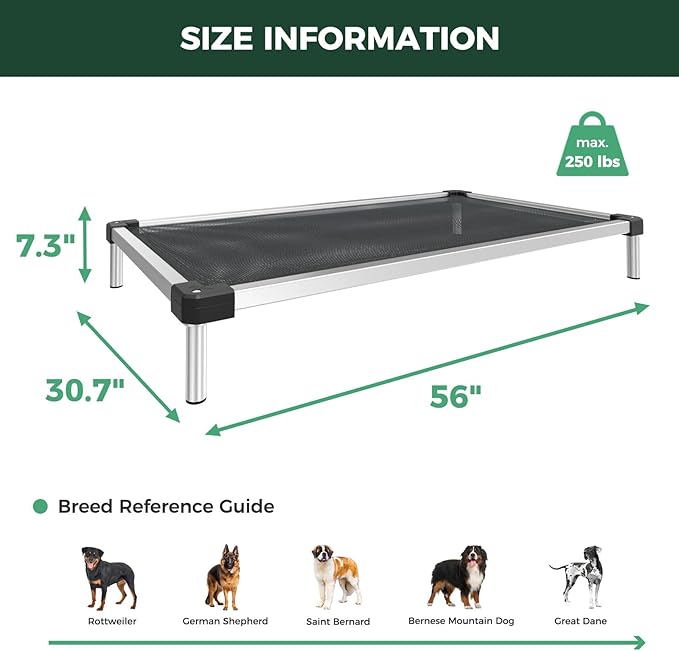 FXW TitanNest Chew-Proof Elevated Dog Bed, Raised Cot for Indoor/Outdoor/Camping Use, Durable & Waterproof Cooling Pet Bed for Extra Large Dogs, 56.0" L x 31.0" W x 7.3" H, Black-PurrikoPets