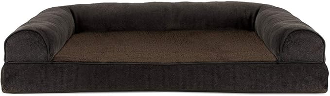 Furhaven Orthopedic Dog Bed for Large/Medium Dogs w/ Removable Bolsters & Washable Cover, For Dogs Up to 55 lbs - Sherpa & Chenille Sofa - Coffee, Large-PurrikoPets