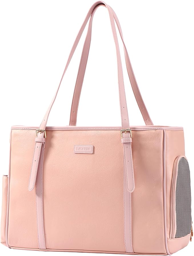Fashion Dog Purse Pet Carrier Leather Bag for Small Dogs Cats Puppy, Portable Tote Bag Airline Approved Soft-Sided Carriers (Pink)-PurrikoPets