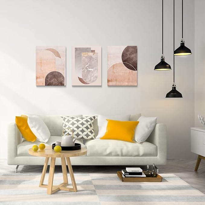 AHUASJART Boho Wall Decor Living Room Canvas Wall Art For Office Large Size Wall Decorations For Bedroom Modern Abstract Geometry Paintings Canvas Pictures Artwork Inspirational Home Decor 3 Piece-PurrikoPets