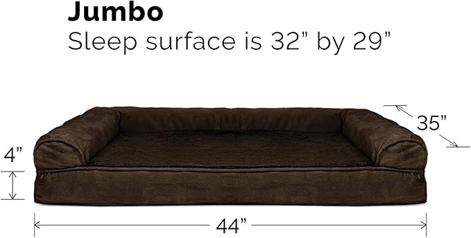 Furhaven Cooling Gel Dog Bed for Large Dogs w/ Removable Bolsters & Washable Cover, For Dogs Up to 95 lbs - Plush & Suede Sofa - Espresso, Jumbo/XL-PurrikoPets