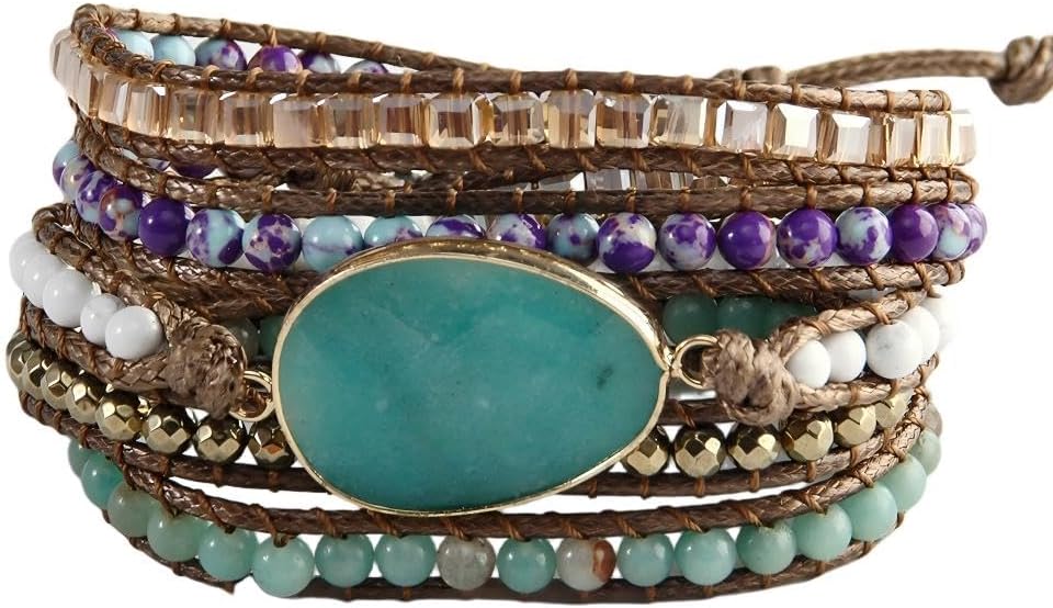 ZOSOJONA Women Handmade Boho Wrap Bracelets Natural Stone Variety Beads Strand Bracelet