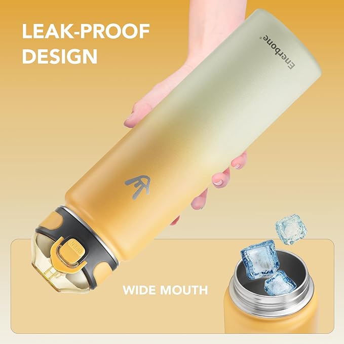Enerbone 32 oz Insulated Water Bottle, Stainless Steel Bottle with Carrying Strap, Double-Wall Vacuum Insulation Design, Leakproof Sports Bottle with Straw, Keep Drinks Cold or Hot for Hours-PurrikoPets