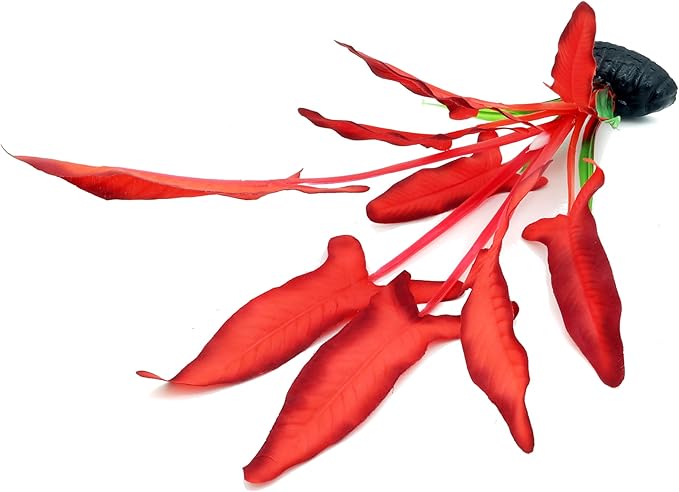 2-Pack 12 Inch Aquarium Silk Aquarium Plants, Artificial Plastic Plant for Small Tank, Goldfish, Fish Hides,Dark Red-PurrikoPets