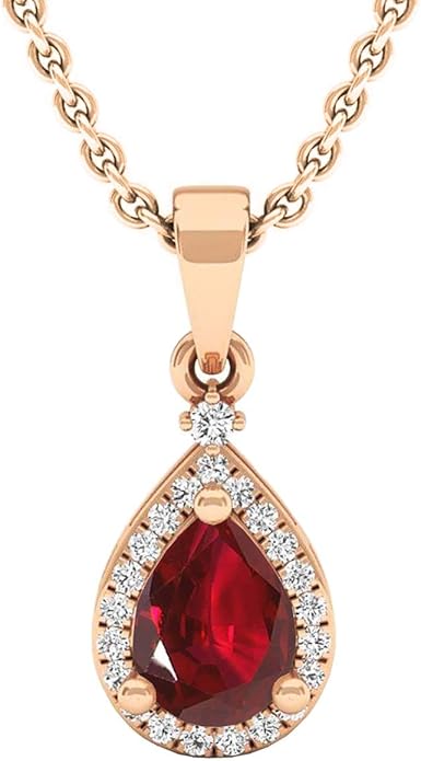 Dazzlingrock Collection 7X5mm Pear Lab Created Gemstone & Round White Natural Diamond Women Halo Teardrop Pendant, 10K Rose Real Solid Gold