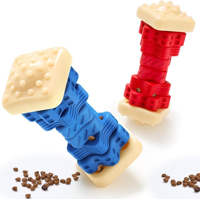 Aliceset 2 Pcs Dog Toys for Aggressive Chewers Tough Durable Indestructible Puzzle Interactive Dog Cognitive Chew Toys with Beef Flavor, Safe Rubber Bone Shape Enrichment Gift to Keep Them Busy-PurrikoPets
