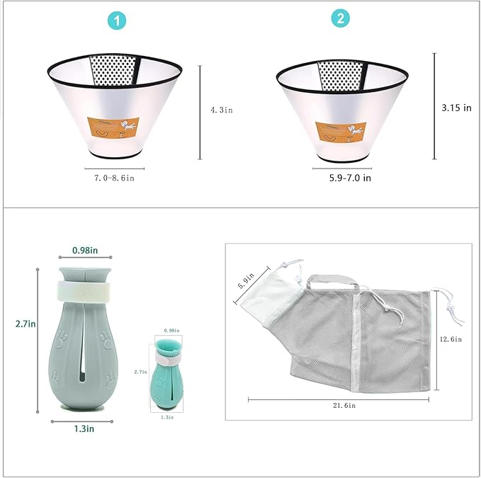 7-Piece Cat Bathing Set - Anti-Scratch Silicone Shoes, Claw Covers, Shower Net, Bathing Bag & Elizabethan Collar (Grey-3)-PurrikoPets