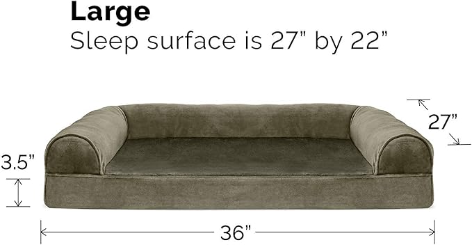 Furhaven Orthopedic Dog Bed for Large/Medium Dogs w/ Removable Bolsters & Washable Cover, For Dogs Up to 55 lbs - Faux Fur & Velvet Sofa - Dark Sage, Large-PurrikoPets