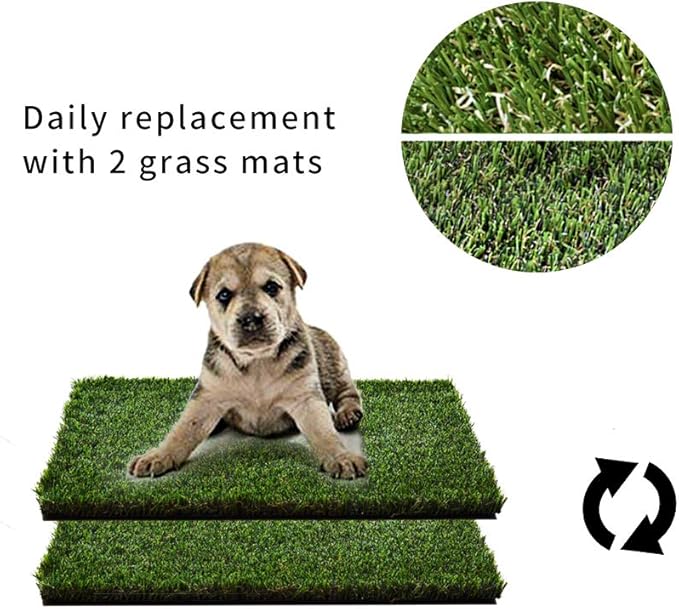 Dog Grass Pad with Foldable Dog Litter Box, Small Liner Base (23”×15”) for Balcony, 2 Artficial Grass Pee Pads for Dogs, Pee Pad Holder, Potty Training-PurrikoPets