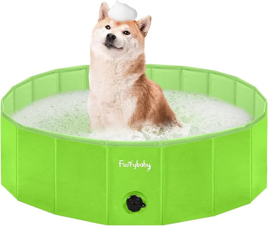 Furrybaby Dog Pool, Foldable Dog Pools for Large Dogs Portable Kiddie Pool Pet Doggie Wading Swimming PoolGreen 39''Indoor and Outdoor-PurrikoPets