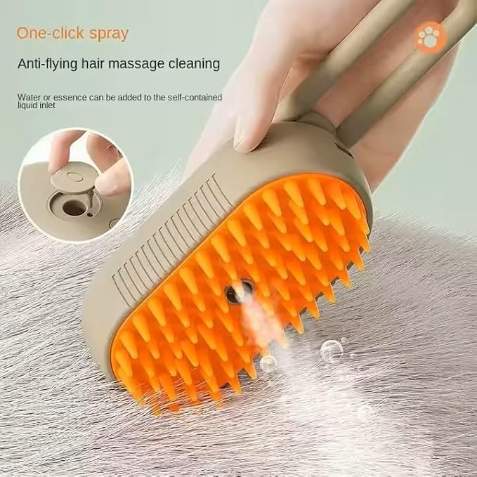 3-in-1 Steam Pet Brush for Cats & Dogs – Self-Cleaning Grooming Comb with Spray Mist, Massage & Shedding, Rechargeable USB, Anti-Static, Foldable Handle (TAN)-PurrikoPets