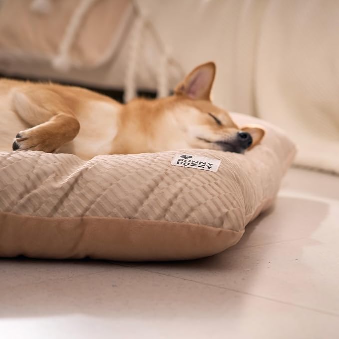 FUNNY FUZZY 2 in 1 Dog Crate Bed Pad for Large Sized Dog, Washable Reversible Pet Soft Mats,Durable Fluffy Kennel Mattress,Indoor Cats, 35" × 23", Beige-PurrikoPets