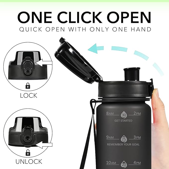 32oz Motivational Water Bottles with Time Marker & Fruit Strainer, Transparent Gradient Color Water Bottle with Times to Drink, Leakproof & BPA Free, Reusable Bottle with Strap (No Straw)-PurrikoPets