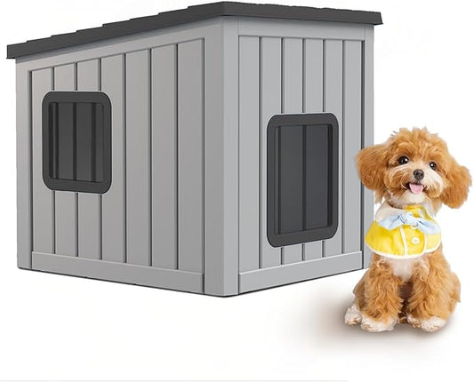 DRATO Dog House Indoor and Outdoor with Weatherproof Roof Removable Floors for Small to Middle Sized Dogs Easy to Assemble (Gray, 24.65 * 21.5 * 22.21)-PurrikoPets