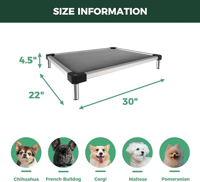 FXW TitanNest Chew-Proof Elevated Dog Bed, Raised Cot for Indoor/Outdoor/Camping Use, Durable & Washable Padded Pet Bed for Extra-Small Dogs, 30.0" L x 22.0" W x 4.5" H, Gray-PurrikoPets