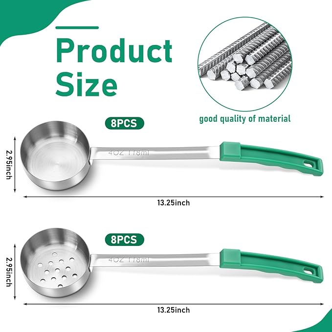 16 Pcs Portion Control Serving Spoons, Restaurant Measuring Serving Ladle Utensils, Portion Control Slotted Scoops for Weight Loss, Solid and Perforated Scoops(Green,4 oz)-PurrikoPets