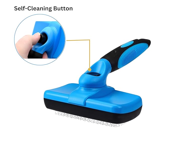 3-in 1 Dog & Cat Grooming Supplies- Self-cleaning Slicker Brush, Deshedding Rake Comb, And Finger Toothbrush For Dogs & Cats | Perfect For Pet Grooming Kit, Dematting And Dental Tool (blue)-PurrikoPets