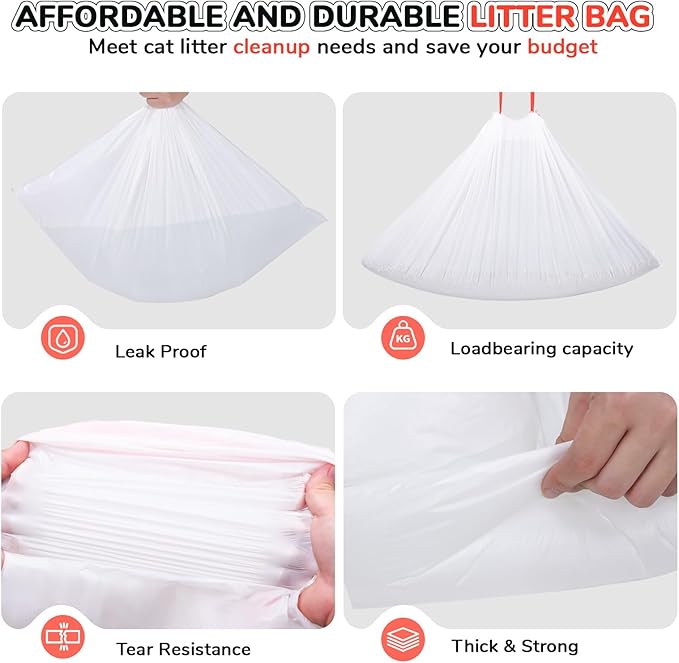 40 Count Thicken Cat Litter Box Liners for Automatic Cat Litter Box and Litter-Robot 4/3, Heavy-Duty Drawstring Kitten Litter Drawer Liners Disposable 25" x 16"-PurrikoPets