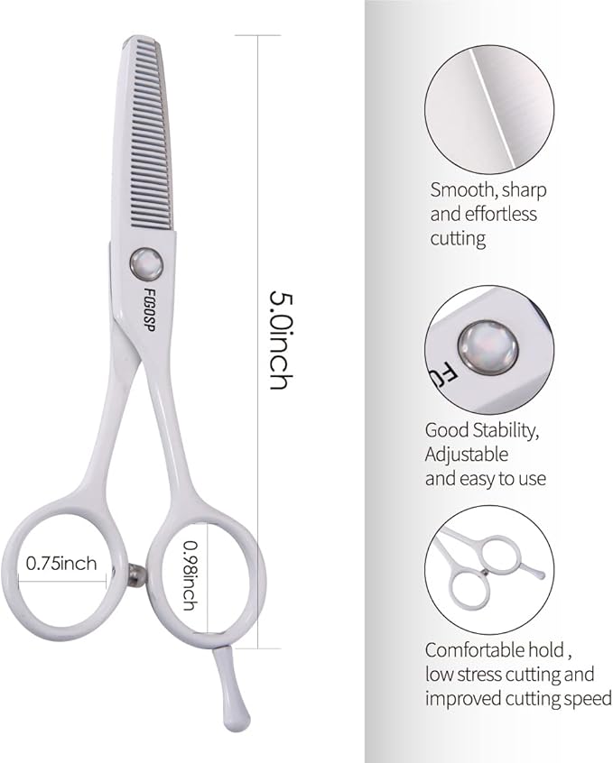 5 in Thinning Shears for Dogs Grooming Face for Small Dogs Eyes Face Paw Professional Small Cat Grooming Scissors(5" Blender,White)-PurrikoPets