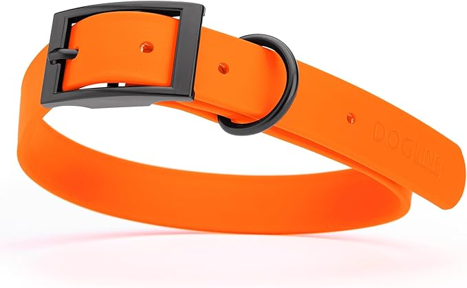 Dogline Biothane Waterproof Dog Collar Strong Coated Nylon Webbing with Black Hardware Odor- Proof for Easy Care Easy to Clean High Performance Fits Small Medium or Large Dogs, Hunter Orange-PurrikoPets