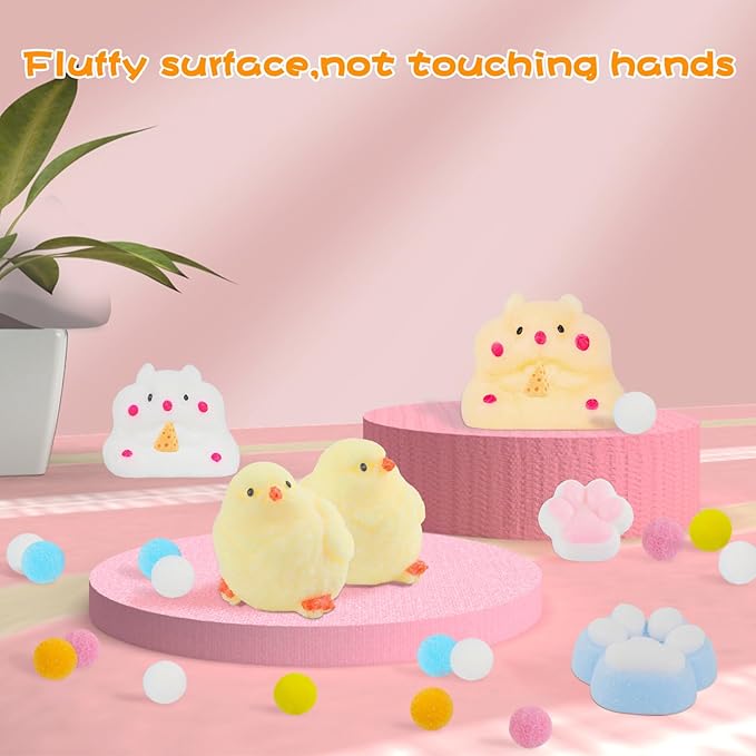6 Pcs Taba Squishy , Kit Squeeze Toy ,Include Squishies( 2 Cat Paws & 2 Chick,2 Hamster), Soft Stress Relief Squeeze Toy,tress Relief Sensory Toy-PurrikoPets