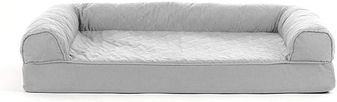 Furhaven Cooling Gel Dog Bed for Medium/Small Dogs w/ Removable Bolsters & Washable Cover, For Dogs Up to 35 lbs - Quilted Sofa - Silver Gray, Medium-PurrikoPets