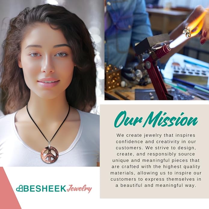 BESHEEK Murano Inspired Peace Sign Blown Glass Lampwork Art Pendant Necklace for Women Handcrafted Artisan Hypoallergenic Italian Style Jewelry