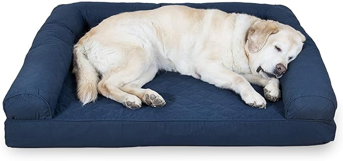 Furhaven Cooling Gel Dog Bed for Large Dogs w/ Removable Bolsters & Washable Cover, For Dogs Up to 95 lbs - Quilted Sofa - Navy (Blue), Jumbo/XL-PurrikoPets