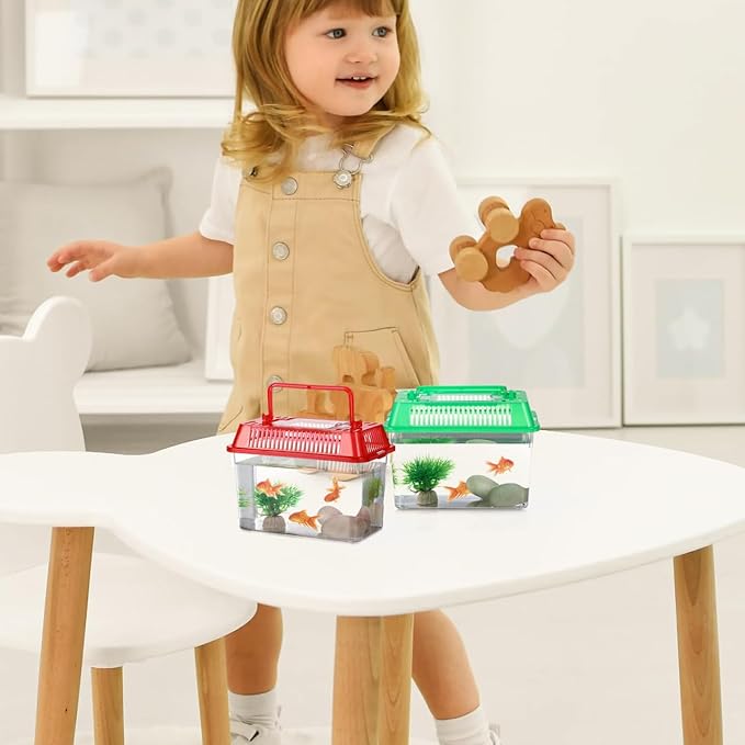 4pcs Mini Fish Tank: Portable Handheld Fish Tank Lightweight Aquarium Mini Portable Snail Terrarium Crabs Habitat for Shrimp Turtle Shrimp Goldfish Beach Toys Plastic (Random Color) 5.89X4.32X3.73In-PurrikoPets