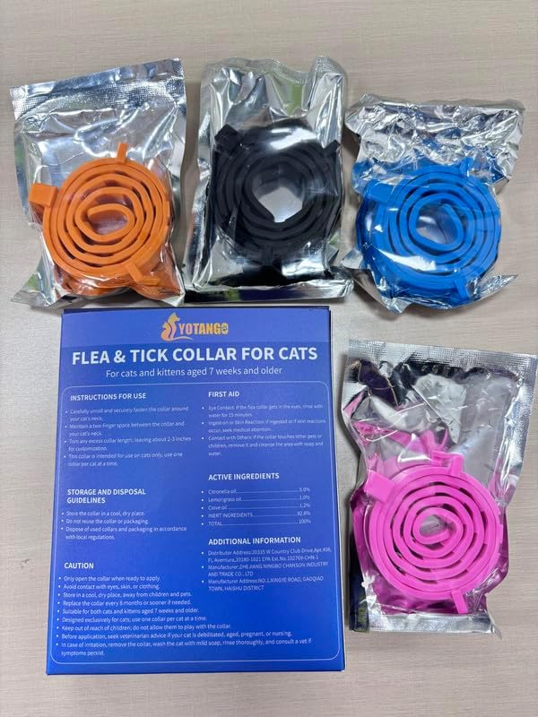 4 Pack Flea Collar for Cats, 32 Months Flea and Tick Prevention for Cats, Waterproof Cat Flea Collar, Natural Cat Flea and Tick Treatment, Adjustable Flea and Tick Collar for Cats Kittens(4 Colors)-PurrikoPets