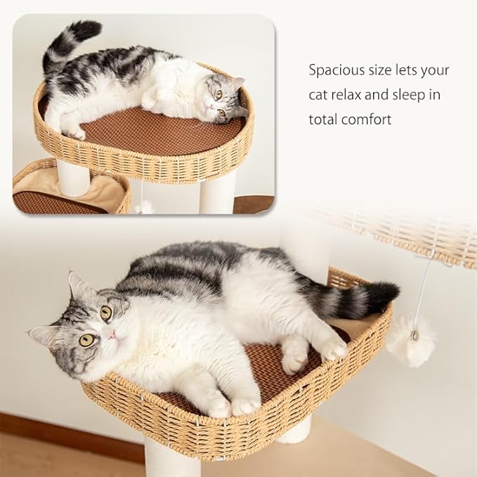 48'' Cat Tree for Large Cats, Modern Cat Tree Multi-Level Condo with Natural Wood, Cat Activity Centre for Medium and Big Pets-PurrikoPets