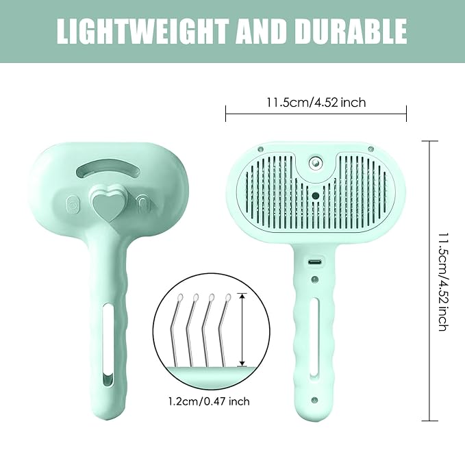 3-in-1 Pet Steam Brush, Grooming Comb with Water Tank for Cats and Dogs, Long and Short Hair (Green)-PurrikoPets