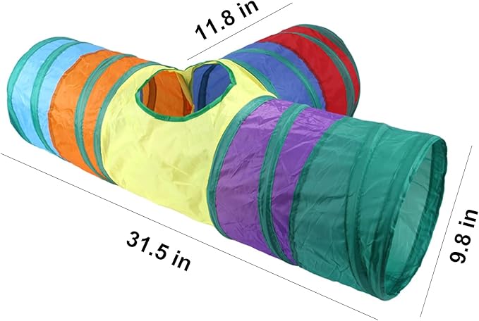 32Pcs Cat Toys Kitten Interactive Pet Toys Assortments, Foldable Rainbow Tunnel, Teaser Wand Fluffy Mouse Crinkle Balls Bell Play for Puppy Kitty (3 way)-PurrikoPets
