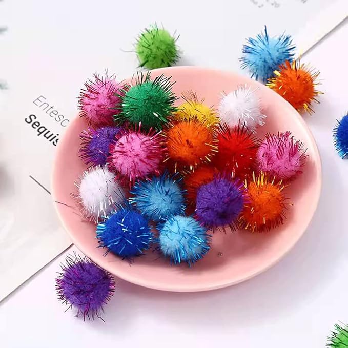 30Pcs 1.2inch/3cm Sparkle Balls for Cats - Interactive Toy Pom Pom Fuzzy Tinsel Cat Balls for Indoor Play (Mixed Colour)-PurrikoPets