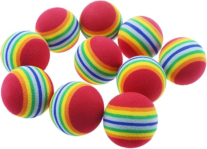 12 Pack Rainbow Cat Toy Balls Soft EVA Foam Interactive Indoor Kittens Favorite Toys 1.38" Dia. Small Dogs Puppies Toy Balls Bulk Activity Chase Quiet Play Sponge Ball-PurrikoPets