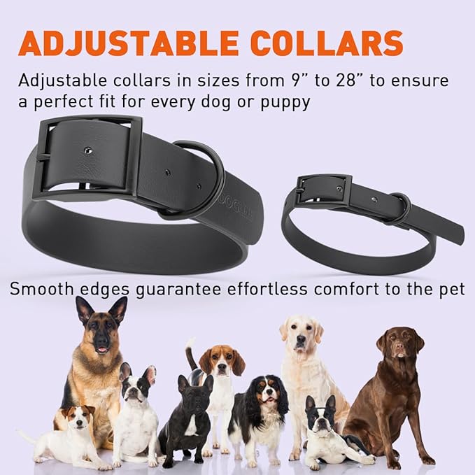 Dogline Biothane Waterproof Dog Collar Strong Coated Nylon Webbing with Black Hardware Odor- Proof for Easy Care Easy to Clean High Performance Fits Small Medium or Large Dogs, Black-PurrikoPets