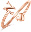 Initial Rings for Women Girls - Valentines Day Gifts for Her, Adjustable Rings for Women Non Tarnish Letter A-Z Dainty Heart Ring Teen Girls Gifts Trendy Stuff Personalized Jewelry Gift