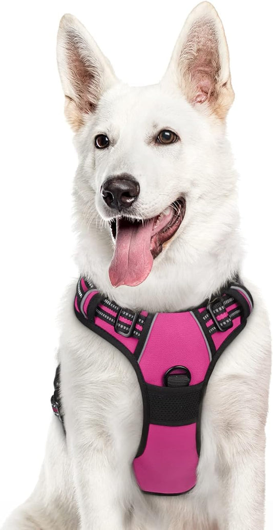 Eagloo Dog Harness Large Breed, No Pull Service Vest with Reflective Strips and Control Handle, Adjustable and Comfortable for Easy Walking, No Choke Pet Harness with 2 Metal Rings, Rose Red, XL-PurrikoPets