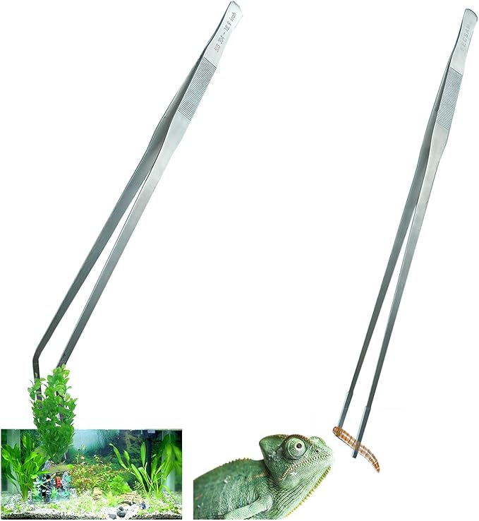 Extra Long Tweezers with Rubber Cover Tips, Fecsam Feeding Tongs - 2 Pack/18.9 inch Aquarium Stainless Steel Large Aquascape Tools for Fish Tank, Terrarium，Aquascaping, Reptile, Bearded Dragon-PurrikoPets