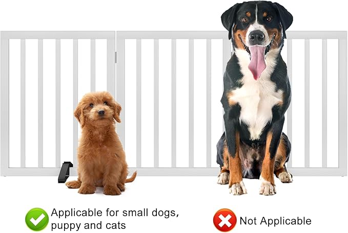 Dog Gates for The House Freestanding Foldable Pet Gates for Doorways 3 Panels 24'' Tall with 2PCS Support Feet Wooden White Dog Gate for Stairs-PurrikoPets