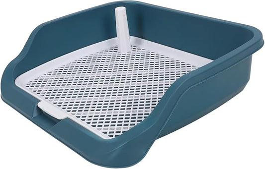 Fabater Dog Potty Toilet Training Tray, Portable Multifunctional Mesh Puppy Training Toilet Pad Holder with Bafflel for Small Dogs Puppies (Peacock Blue)-PurrikoPets