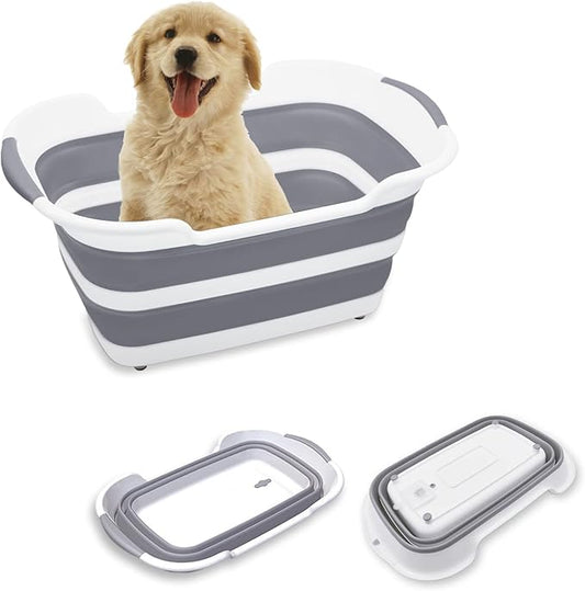 7.1 Gal/27L Multipurpose Collapsible Pet Bathtub Upgraded with Drainage Hole and Pet Hair Collector for Bathing/Shower, Portable Laundry Basket-Foldable Bathing Tub-Storage Organizer.-PurrikoPets