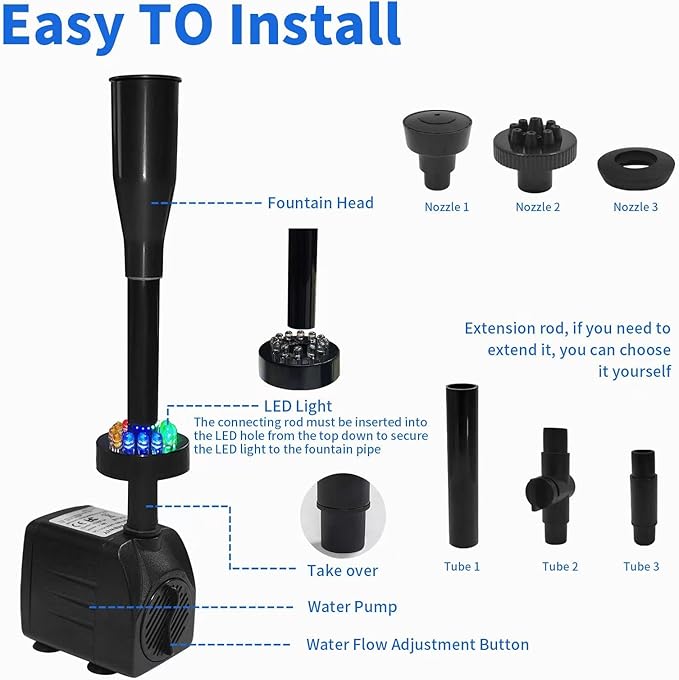 15W 1000L/H Submersible Fountain Water Pump with 12 Colorful LED Lights, Mushroom and Blossom Spray Head for Fountain,Pond,Outdoor Water Feature, Statuary Gardens,Aquarium Fish Tank-PurrikoPets