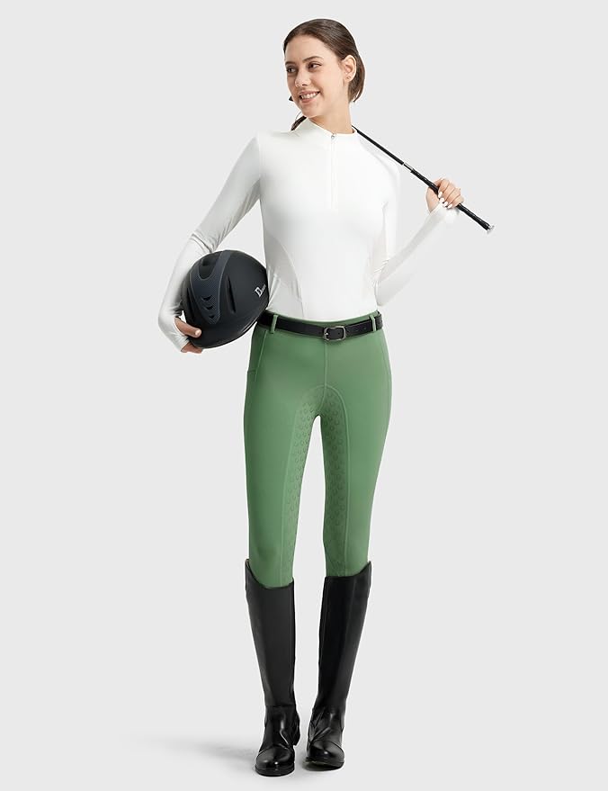 FitsT4 Sports Women's Full Seat Riding Tights Active Silicon Grip Horse Riding Tights Equestrian Breeches-PurrikoPets