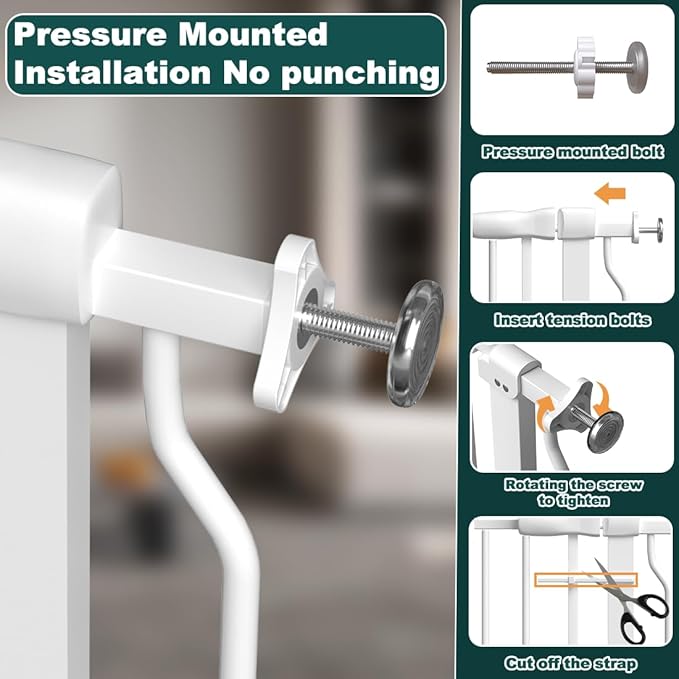 57.5"-62" Extra Wide Auto Closing Baby Safety Gate for Stairs & Doorways, Pressure Mounted No Drill Pet Gate with Walk-Through Door - Heavy Duty Childproof Gate for Toddlers, Kids, Dogs (White)-PurrikoPets