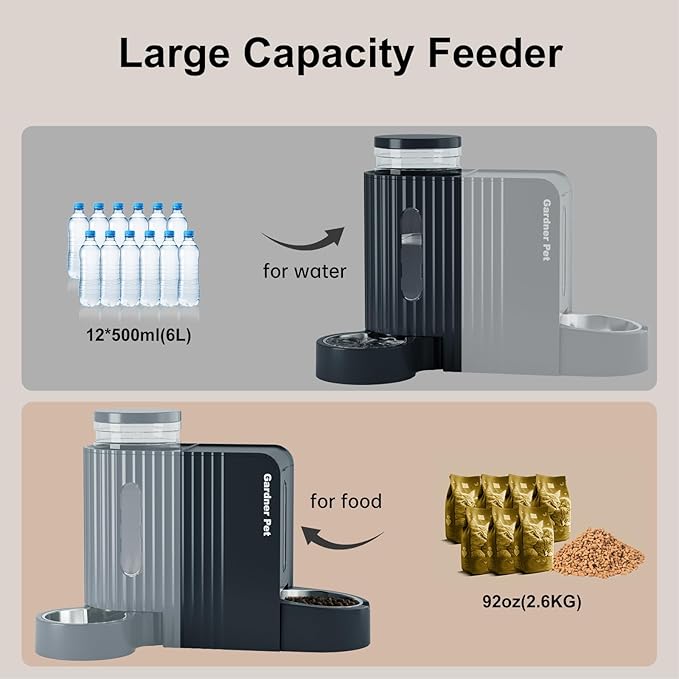 Gardner Pet Automatic Gravity Food Feeder and Water Dispenser, 1.8 Gallons*2 Stainless Steel Two-in-One Set Large Capacity Dispenser for Pets Dogs, Puppies, Kittens (Dark Blue)-PurrikoPets