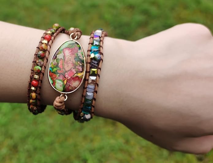 ZOSOJONA Women Wrap Bracelet Boho Natural Jasper Crystal Stone Beads Strand Bracelets