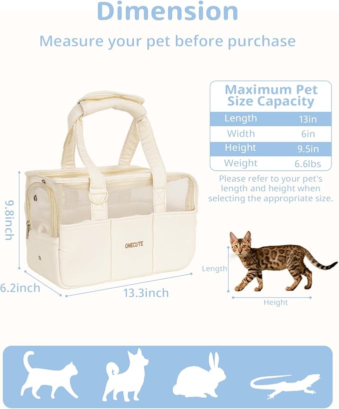 Dog Purse Carrier for Small Dogs Rabbit cat with Large Pockets, Cotton Bag, Dog Carrier Soft Sided, Collapsible Travel Puppy Carrier (Beige Breathable, 13.6" L x 6.5" W x 10.0" H)-PurrikoPets