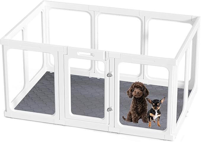 Acrylic Dog Playpen with Door, 24" 10PCS Clear Pet Play Pen Indoor for Small Animals, Transparent Puppy Fence Kennel Rabbit Ferret, Doggie Cages Yard Easy Assemble-PurrikoPets