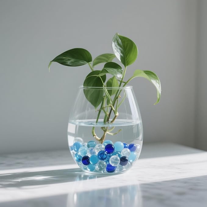 2.16LB Mix Colors Glass Beads Vase Filler Aquarium Gravel Decor Flat Glass Marbles Gems Pebbles Fish Tank Rocks Home Decorative Art Craft - 3 Colors Mixed-PurrikoPets